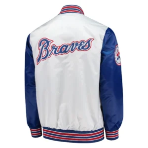 Atlanta braves starter the legend white and blue satin varsity jacket 2
