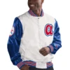 Atlanta braves starter the legend white and blue satin varsity jacket 4