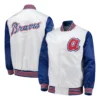 Atlanta braves starter the legend white and blue satin varsity jacket 5