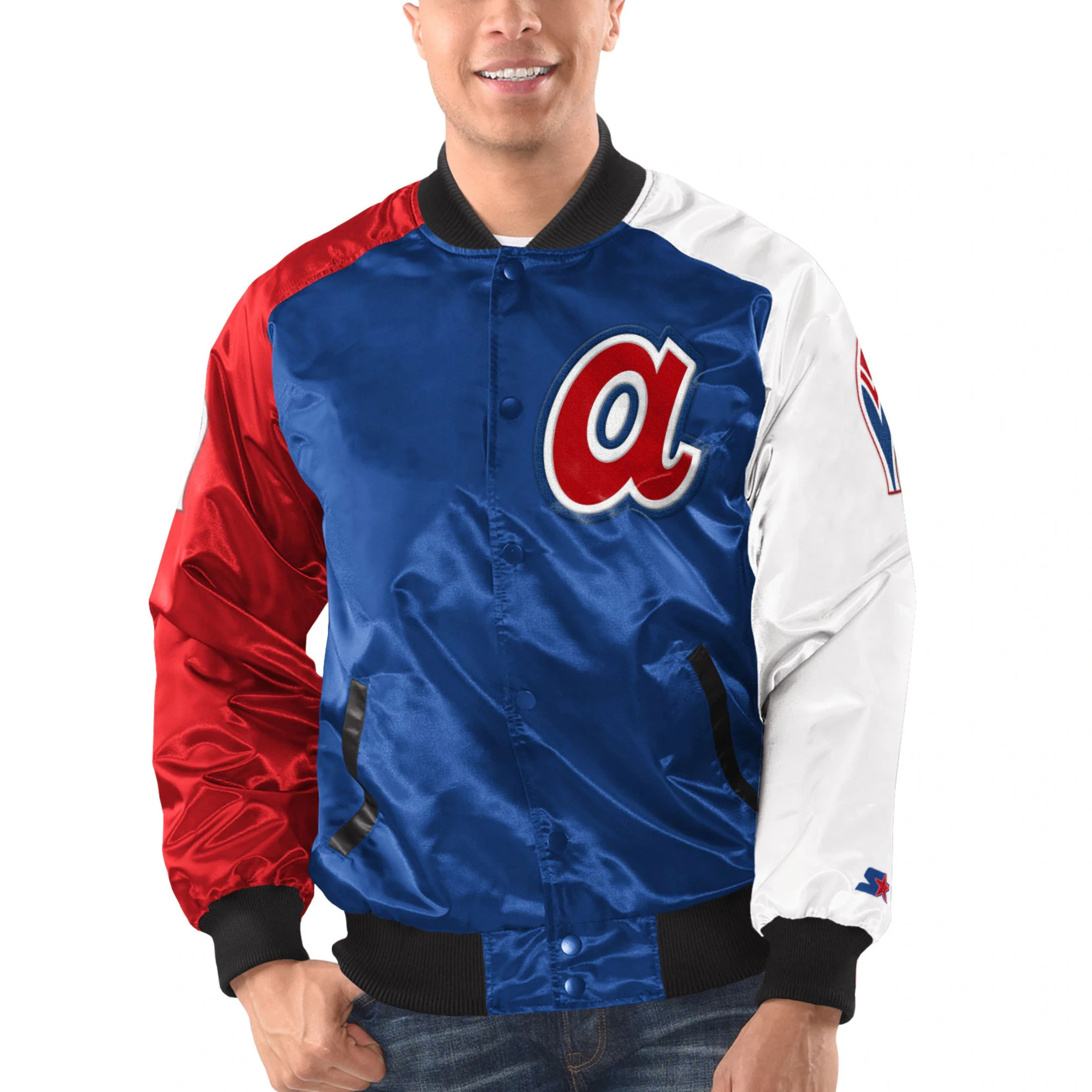 Atlanta braves starter tri color satin varsity jacket 4