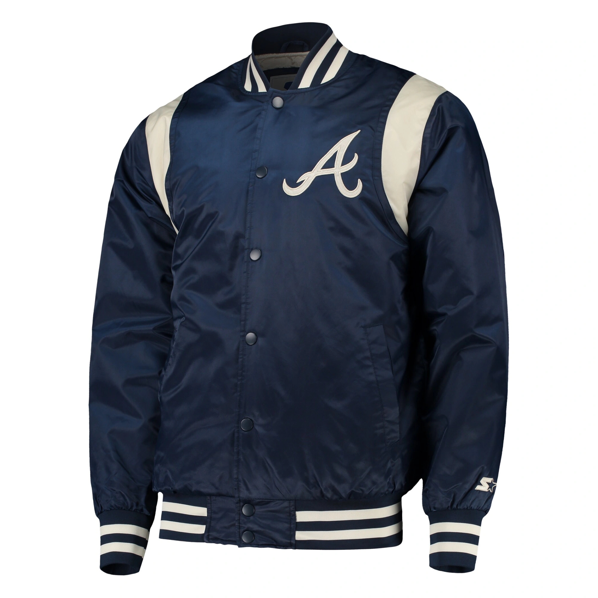 Atlanta braves starter vintage navy satin varsity jacket 1