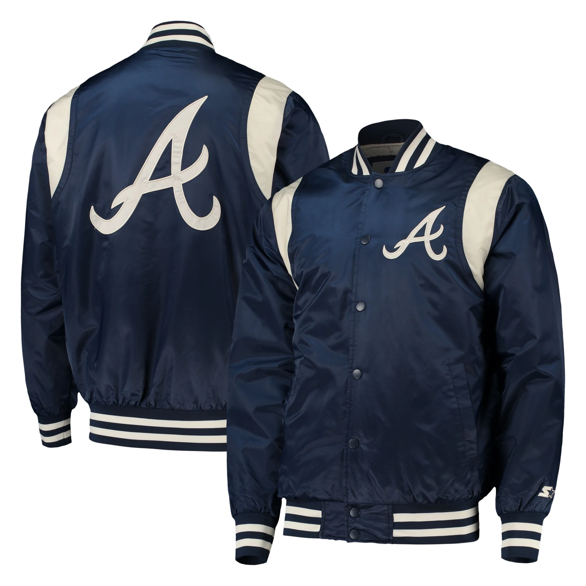 Atlanta braves starter vintage navy satin varsity jacket 4