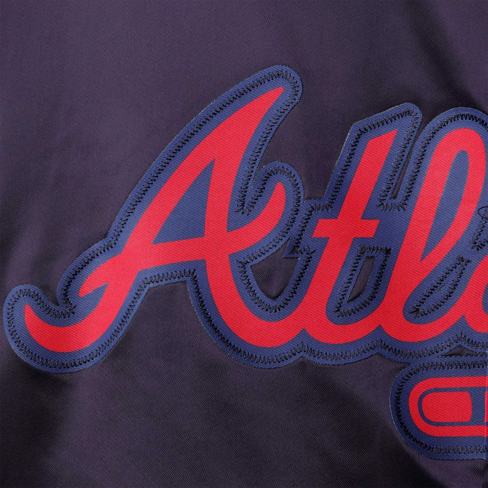 Atlanta braves starter wordmark navy satin varsity jacket 3