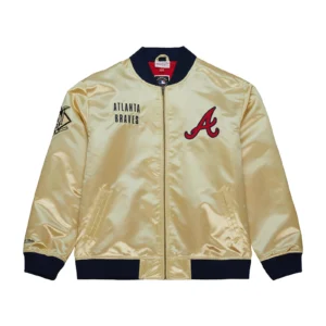 Atlanta braves team og 20 full zip satin varsity jacket gold 1