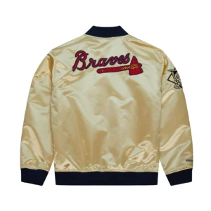 Atlanta braves team og 20 full zip satin varsity jacket gold 2