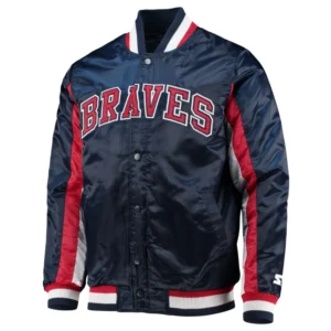 Atlanta braves the ace satin varsity jacket navy 2