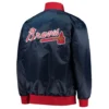 Atlanta braves the ambassador full snap satin varsity jacket navy 1