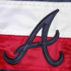 Atlanta braves the ambassador full snap satin varsity jacket navy
