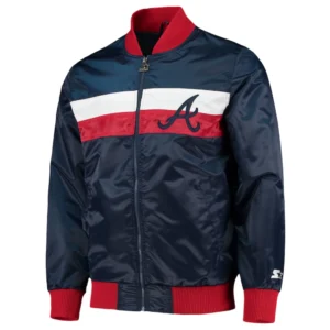 Atlanta braves the ambassador full snap satin varsity jacket navy 2