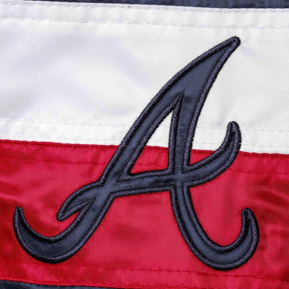 Atlanta braves the ambassador full snap satin varsity jacket navy