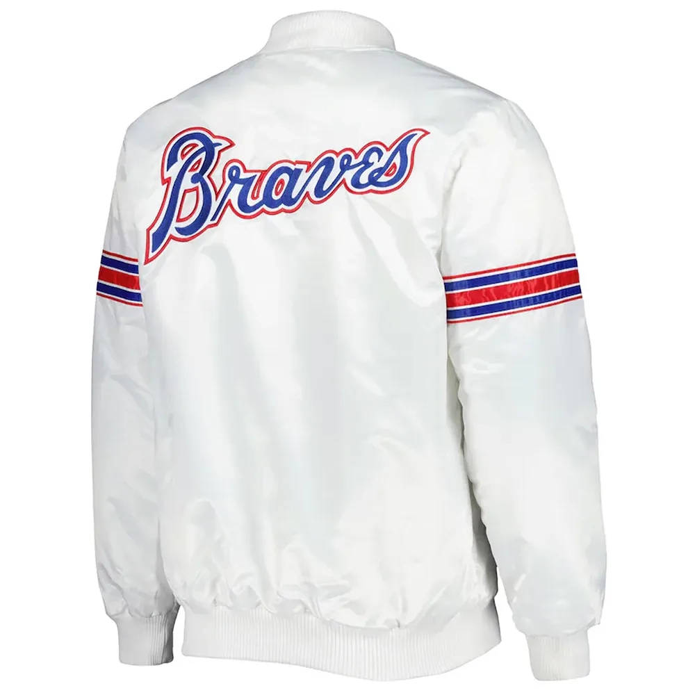 Atlanta braves the power forward full snap satin varsity jacket white 1