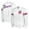 Atlanta braves the power forward full snap satin varsity jacket white
