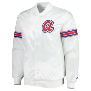 Atlanta braves the power forward full snap satin varsity jacket white 2