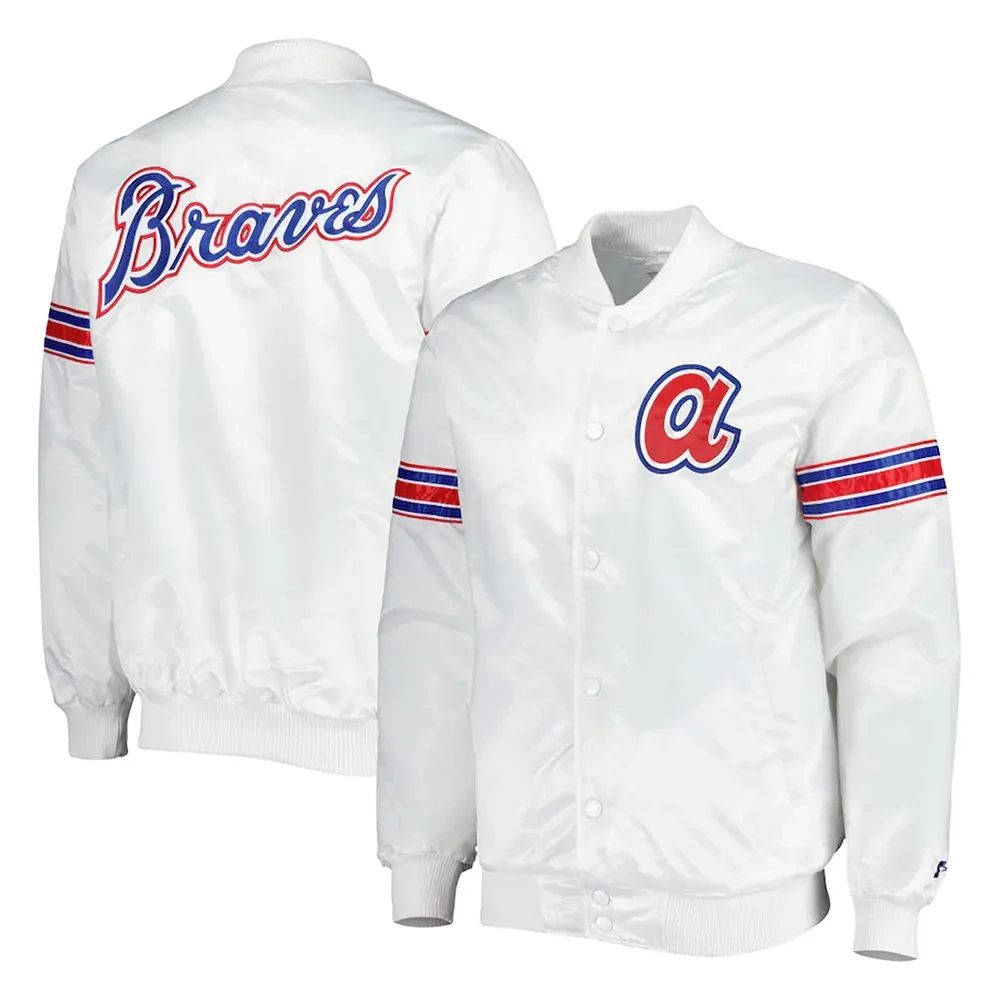 Atlanta braves the power forward full snap satin varsity jacket white