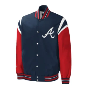 Atlanta braves title holder navy and red satin varsity jacket 1