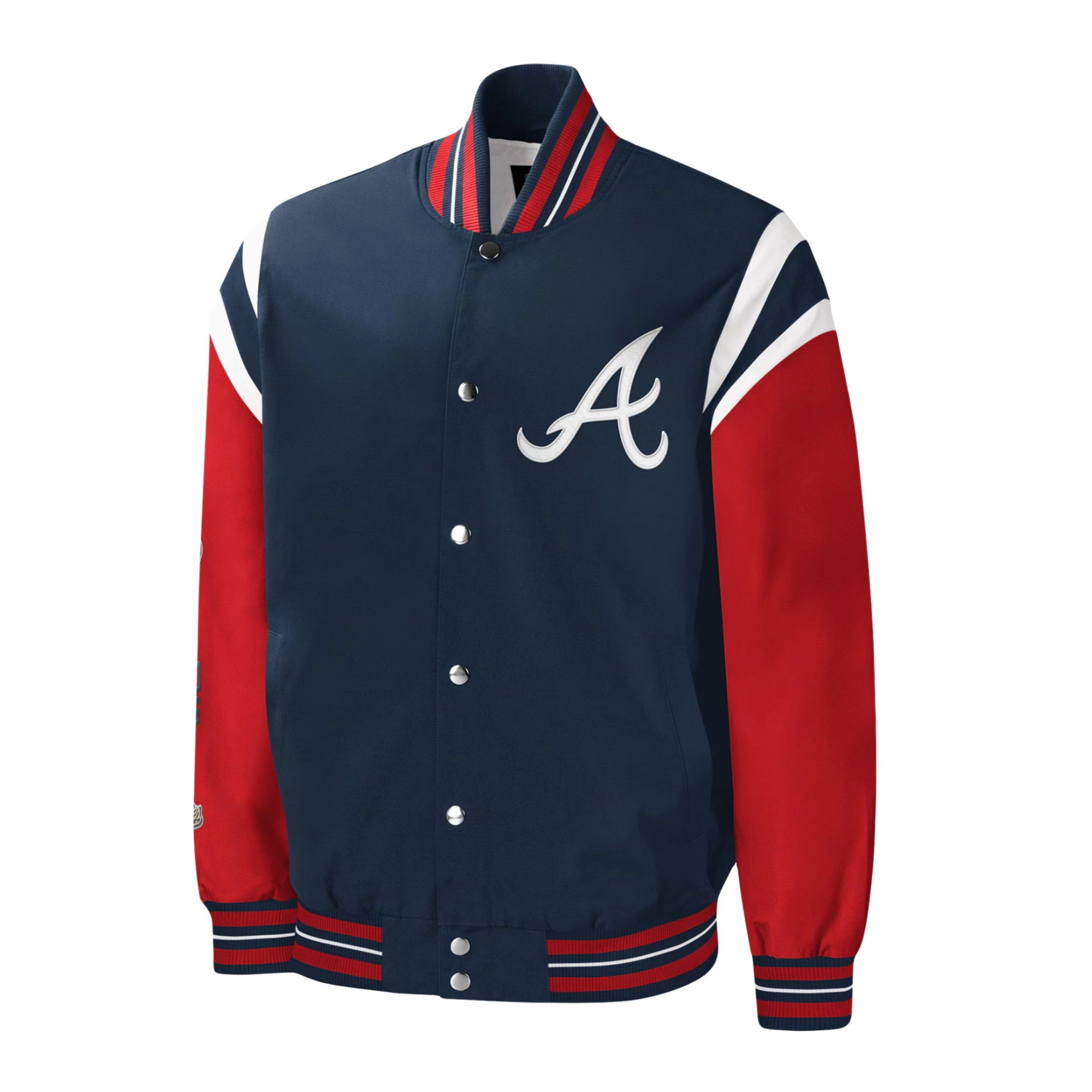 Atlanta braves title holder navy and red satin varsity jacket 1