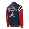 Atlanta braves title holder navy and red satin varsity jacket 2