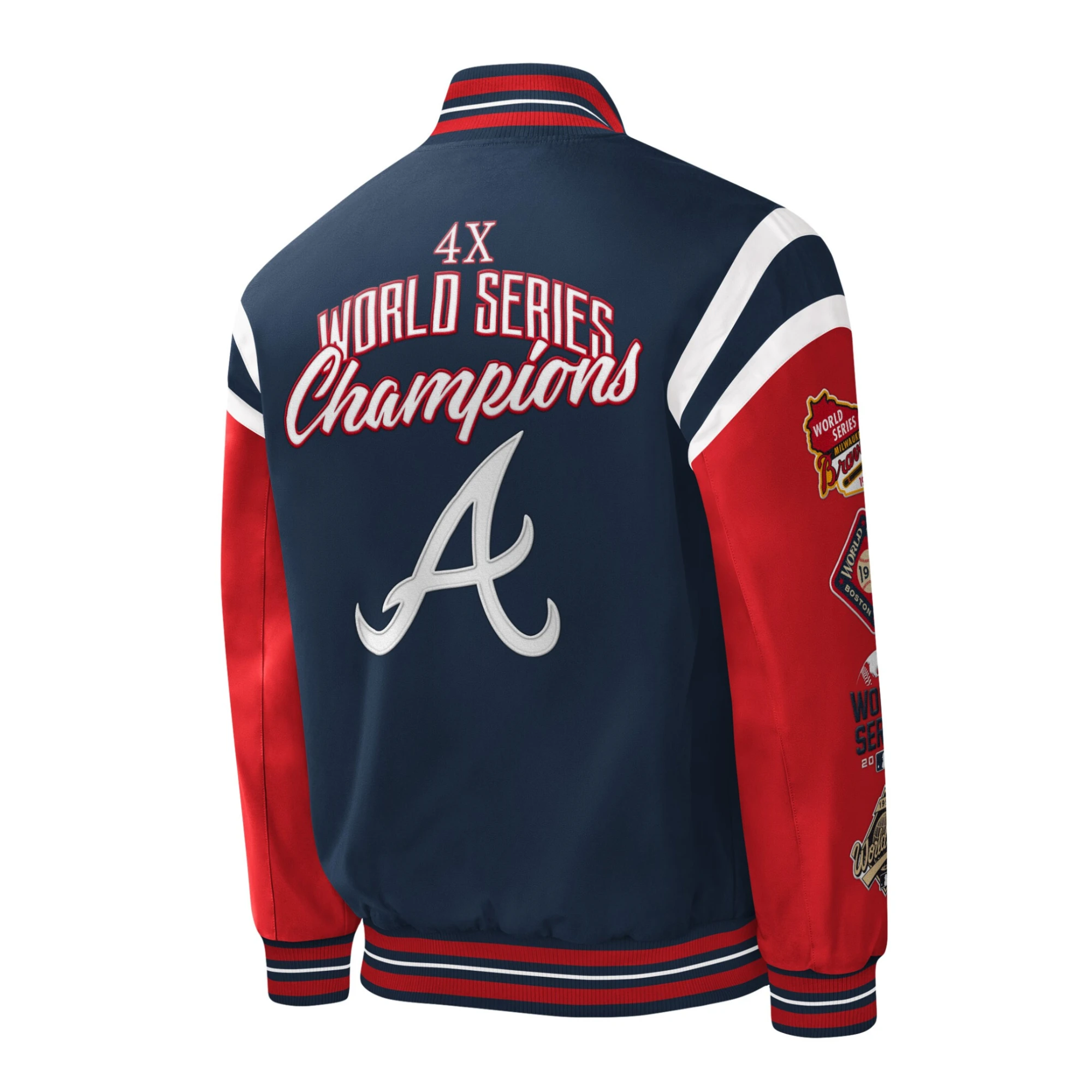 Atlanta braves title holder navy and red satin varsity jacket 2