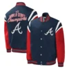 Atlanta braves title holder navy and red satin varsity jacket 3