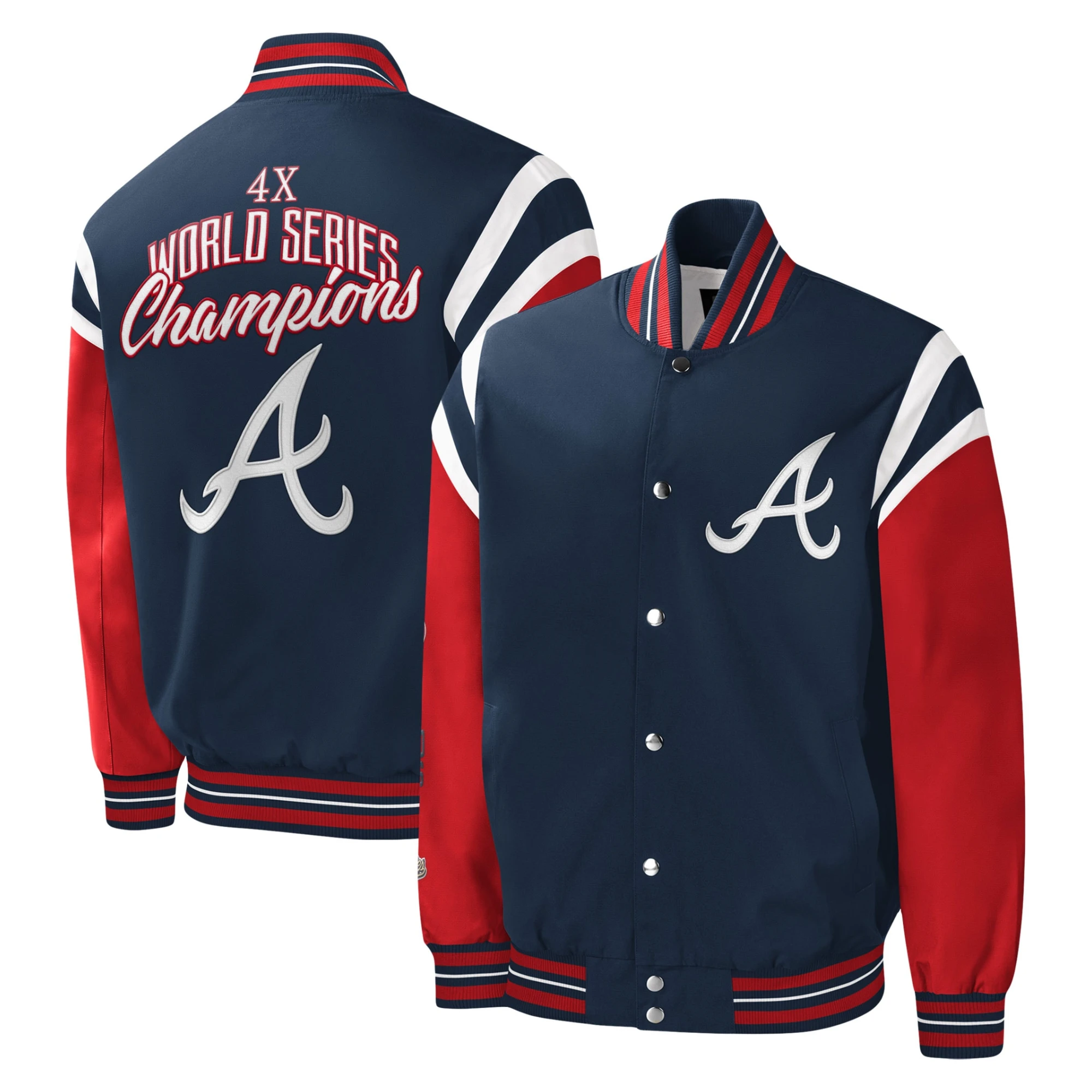 Atlanta braves title holder navy and red satin varsity jacket 3