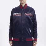 Atlanta Braves Turn It Up M Full-Snap Navy Satin Jacket