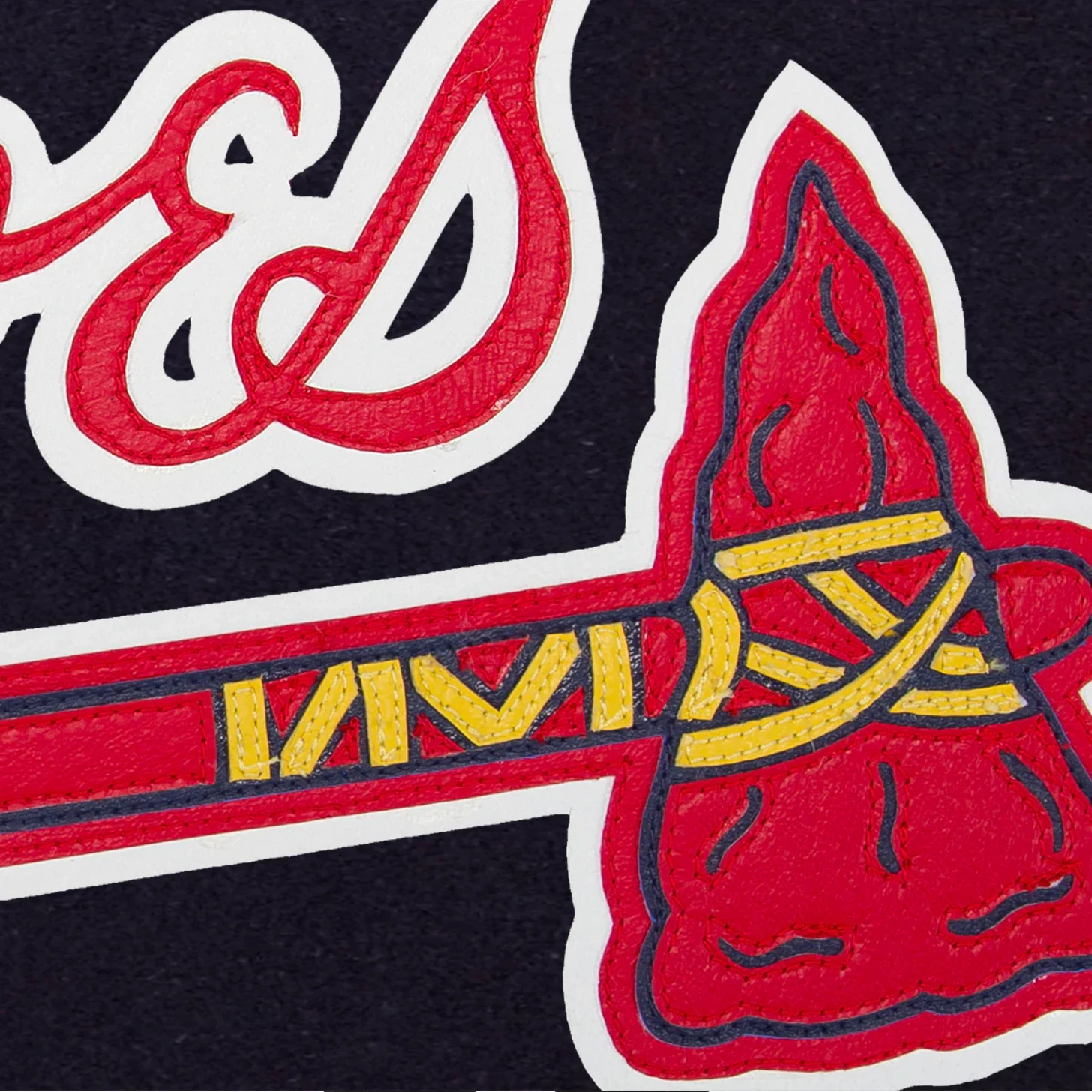 Atlanta braves two tone embroidered logo wool varsity jacket navy red 3