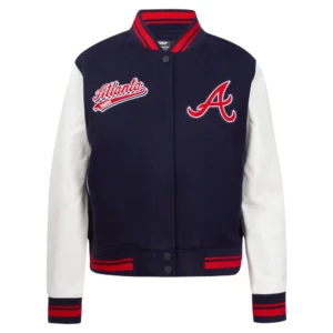 Atlanta braves womens script tail wool leather varsity jacket 1 1