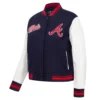 Atlanta braves womens script tail wool leather varsity jacket 7 1