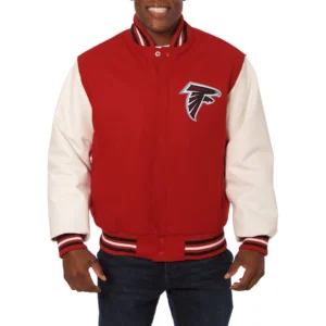 Atlanta falcons domestic two tone wool leather varsity jacket red white 1