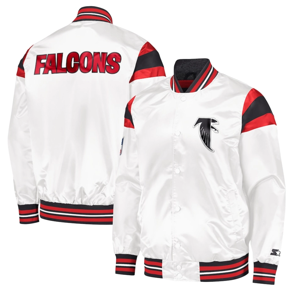 Atlanta falcons full snap satin varsity jacket white red 2