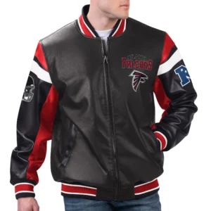 Atlanta falcons full zip leather varsity jacket black 1