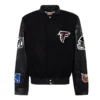 Atlanta falcons jeff hamilton black wool and leather varsity jacket 1