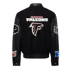Atlanta falcons jeff hamilton black wool and leather varsity jacket 2