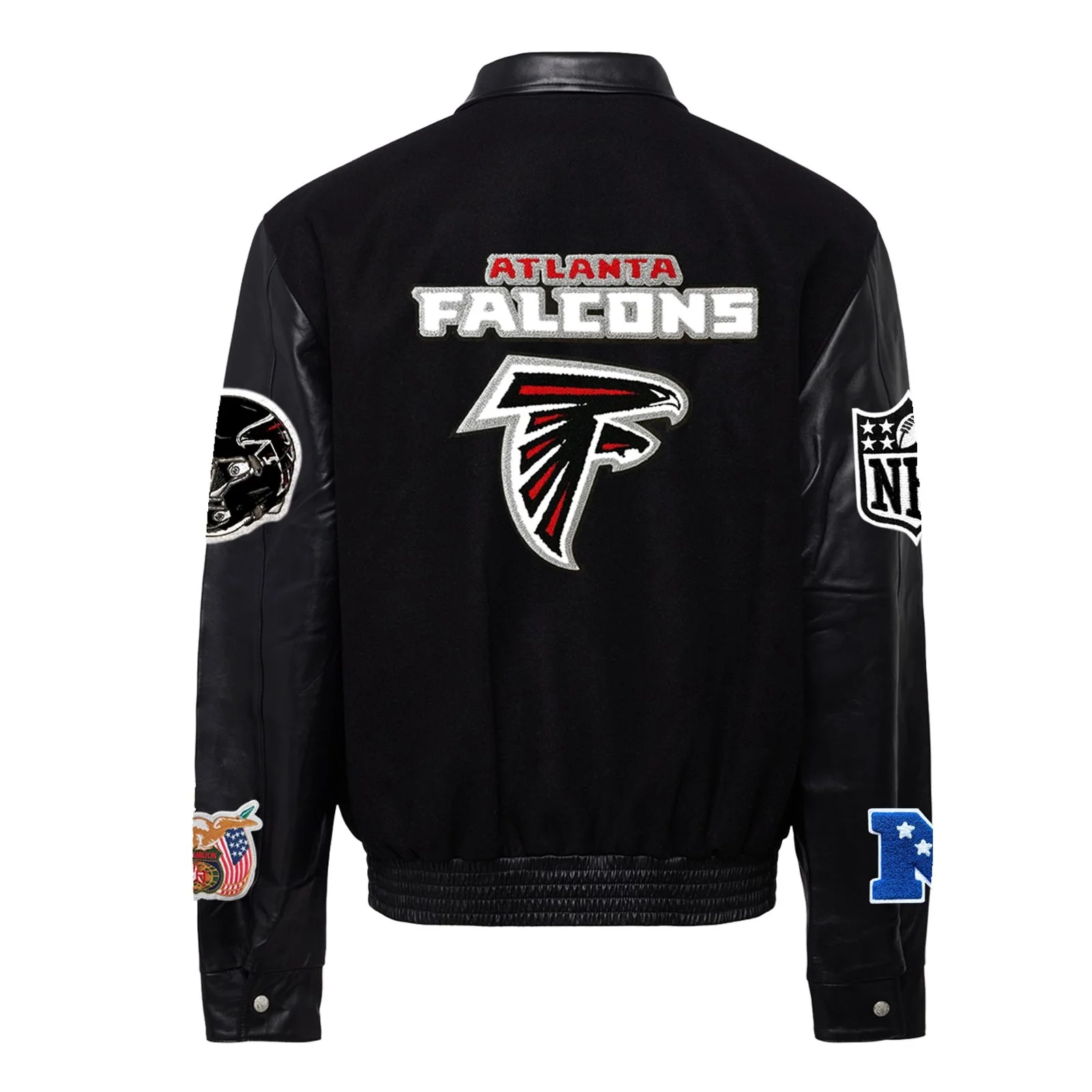 Atlanta falcons jeff hamilton black wool and leather varsity jacket 2