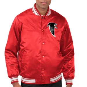 Atlanta falcons locker room big logo satin varsity jacket red 1