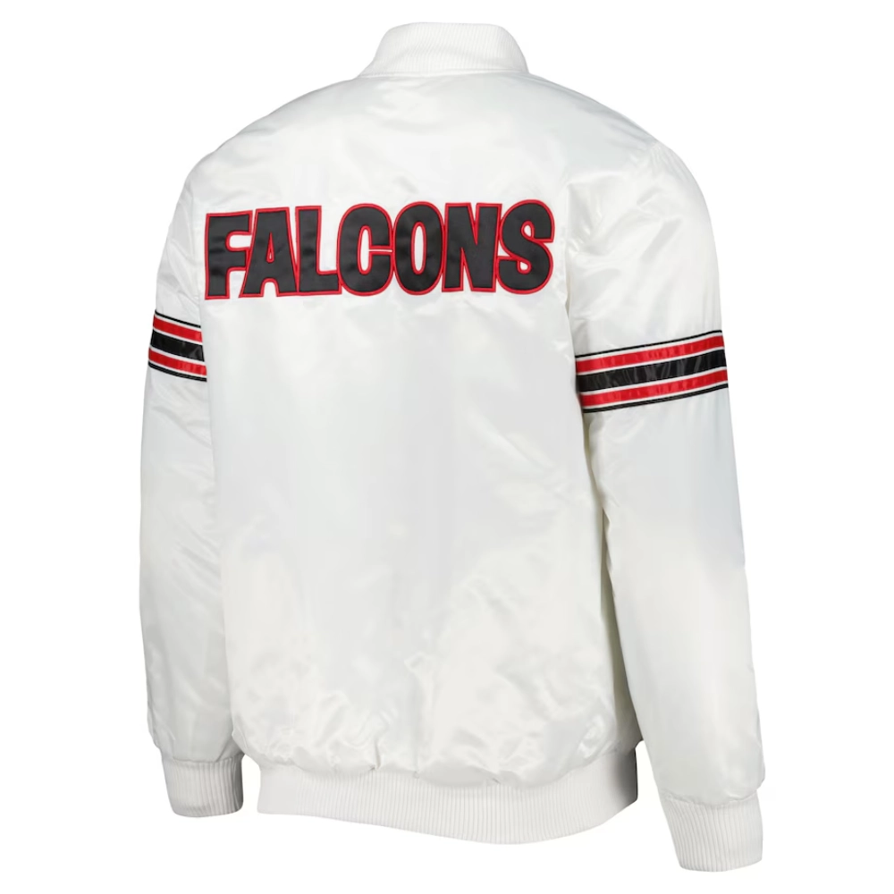 Atlanta falcons power forward full snap satin varsity jacket white