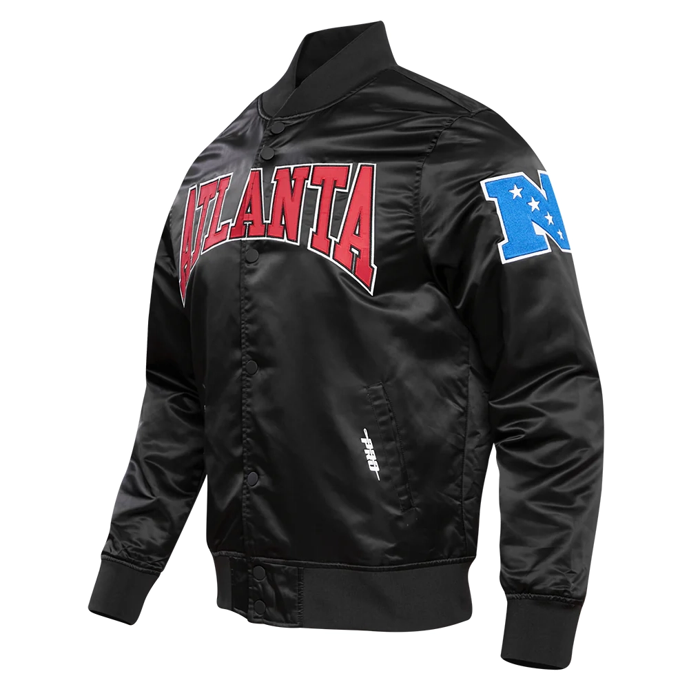 Atlanta falcons pro standard crest emblem black satin varsity jacket 1