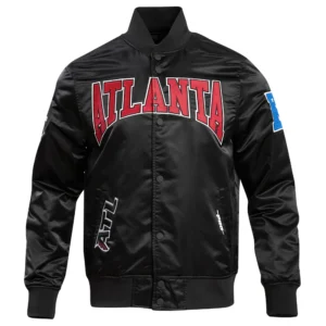 Atlanta falcons pro standard crest emblem black satin varsity jacket 2