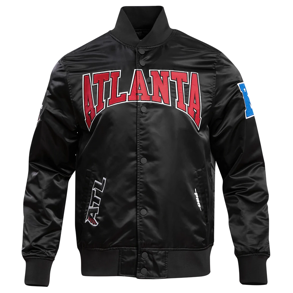 Atlanta falcons pro standard crest emblem black satin varsity jacket 2