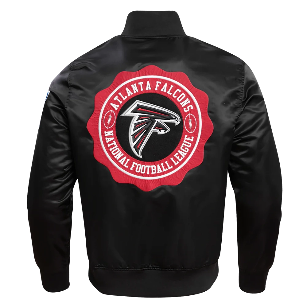 Atlanta falcons pro standard crest emblem black satin varsity jacket 4