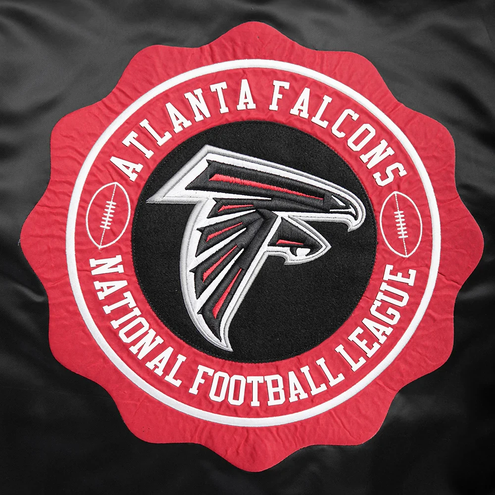 Atlanta falcons pro standard crest emblem black satin varsity jacket 5