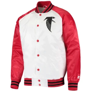 Atlanta falcons starter clean up throwback white and red varsity jacket 1