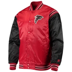 Atlanta falcons starter enforcer red and black satin varsity jacket 1
