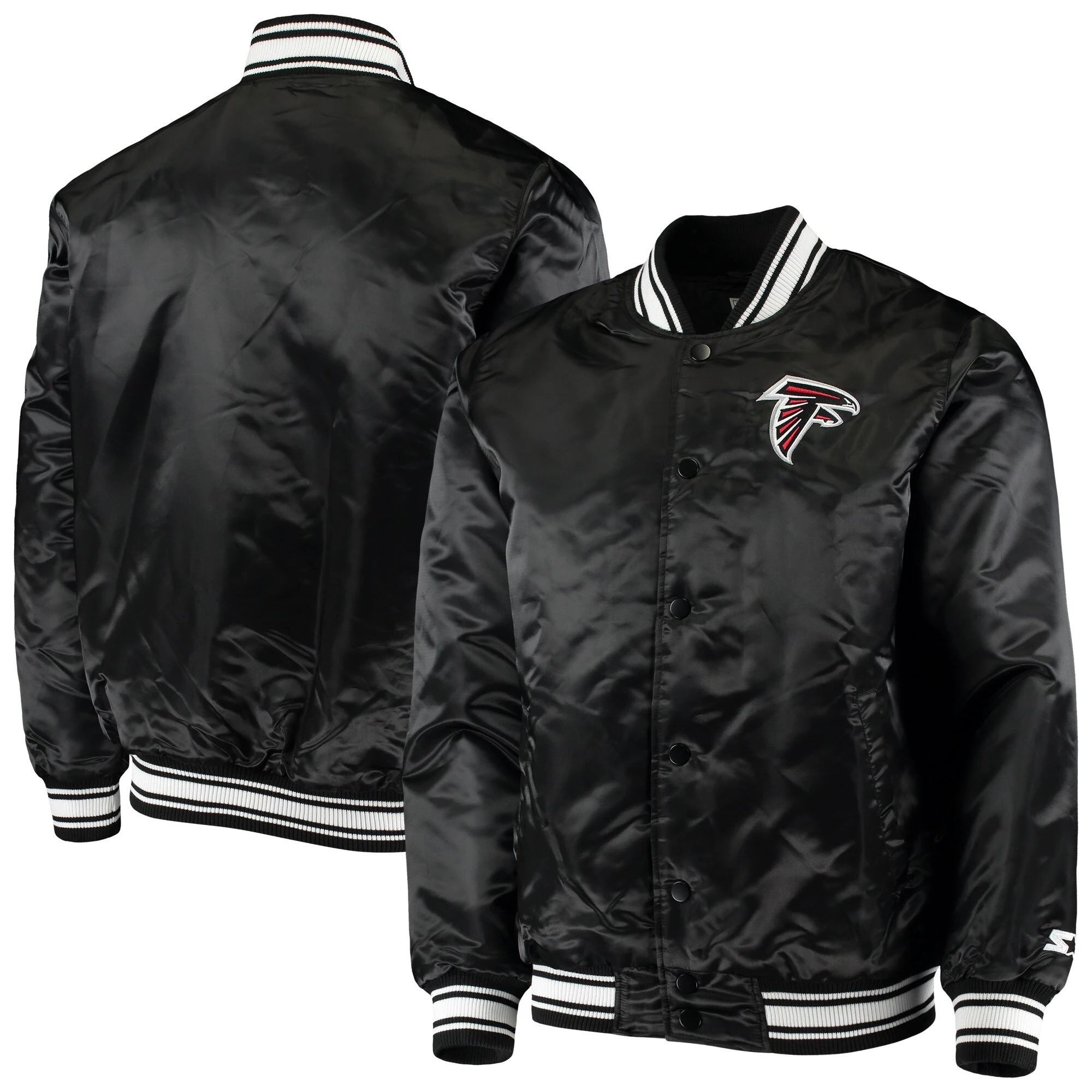 Atlanta falcons starter locker room black satin varsity jacket 4