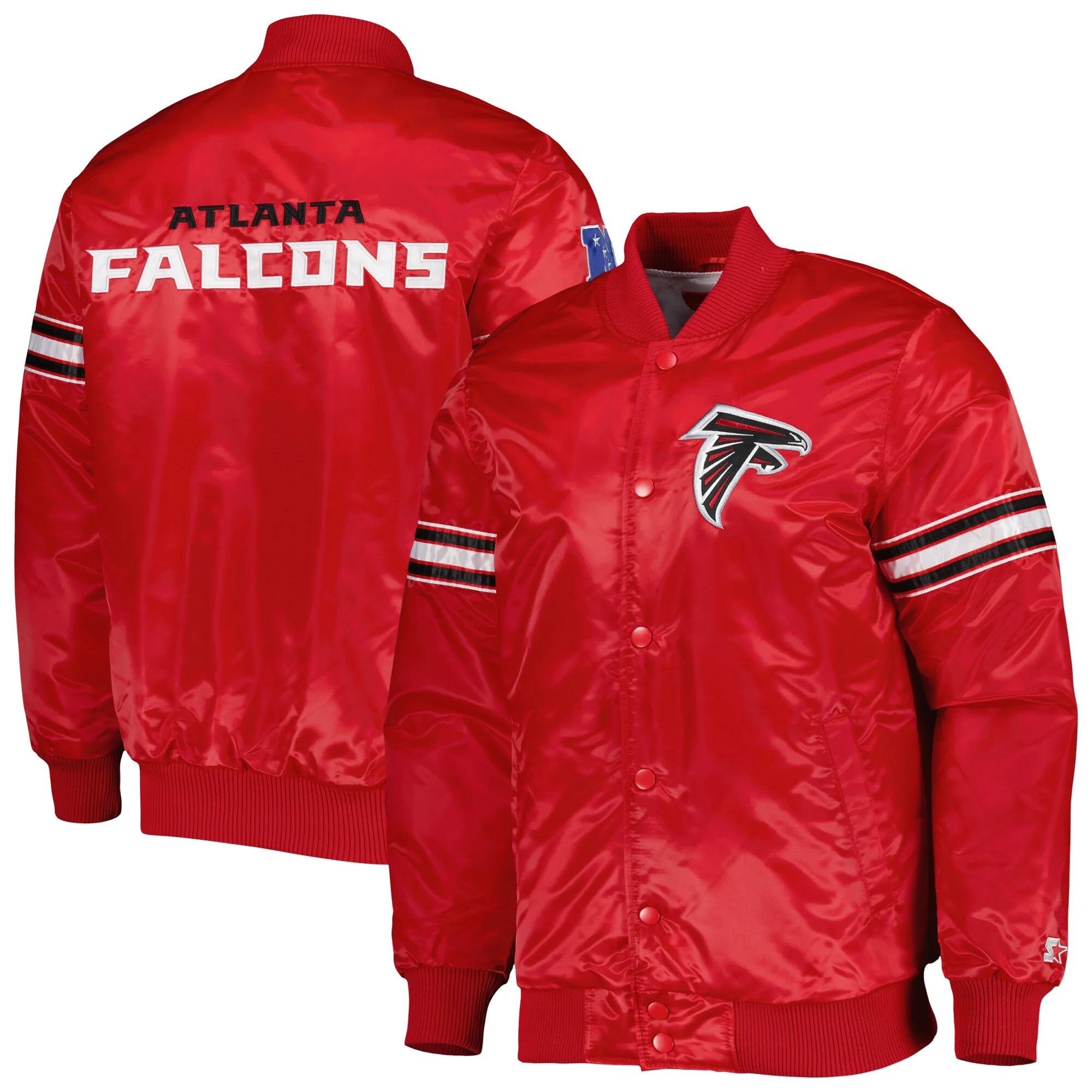Atlanta falcons starter the pick and roll red satin varsity jacket 4