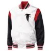 Atlanta falcons starter throwback warm up pitch white and black satin varsity jacket 1