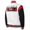 Atlanta falcons starter throwback warm up pitch white and black satin varsity jacket 2
