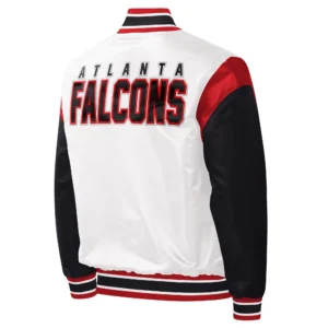 Atlanta falcons starter throwback warm up pitch white and black satin varsity jacket 2