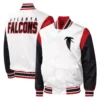 Atlanta falcons starter throwback warm up pitch white and black satin varsity jacket 3