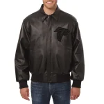 Atlanta Falcons Shirt Collar Black Leather Bomber Jacket